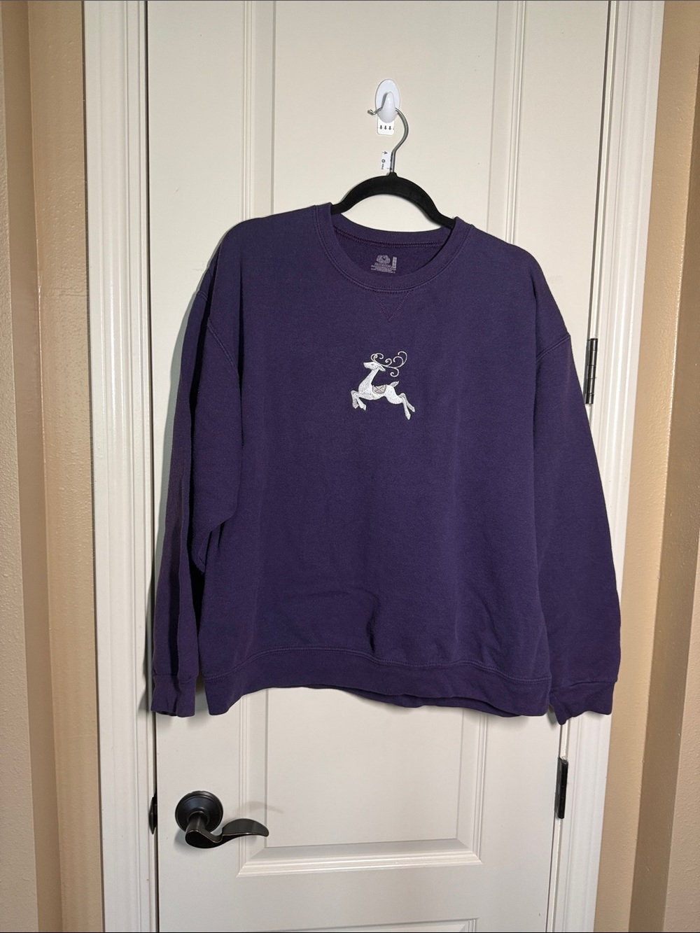 Women's Purple Crewneck Sweatshirt with Deer Motif